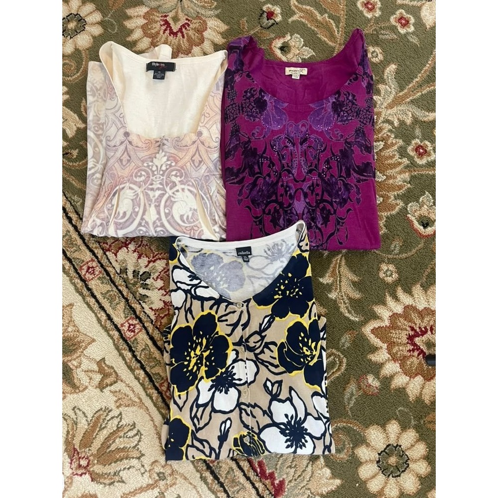 Womens XL Sweater Lot of 3 One World Style & Co Rafaella Floral Paisley Cardigan